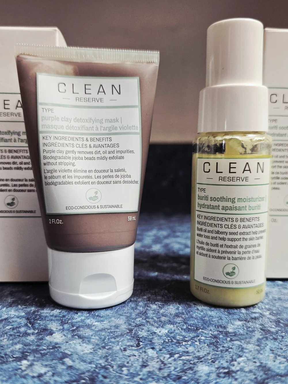 CLEAN RESERVE 2-piece set: Purple clay detoxifying mask 2floz/59ml + Moisturizer